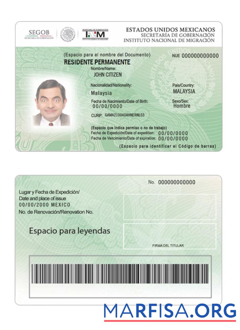 Downloadable Mexico green card (residence permit) sample